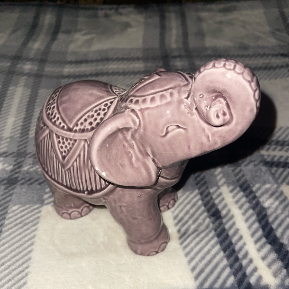 Vintage Decorative Ceramic Elephant Figurine - Purple